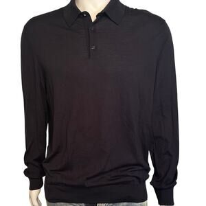 Ermenegildo Zegna High Performance Wool Long-Sleeve Polo Shirt XXL Dark Navy